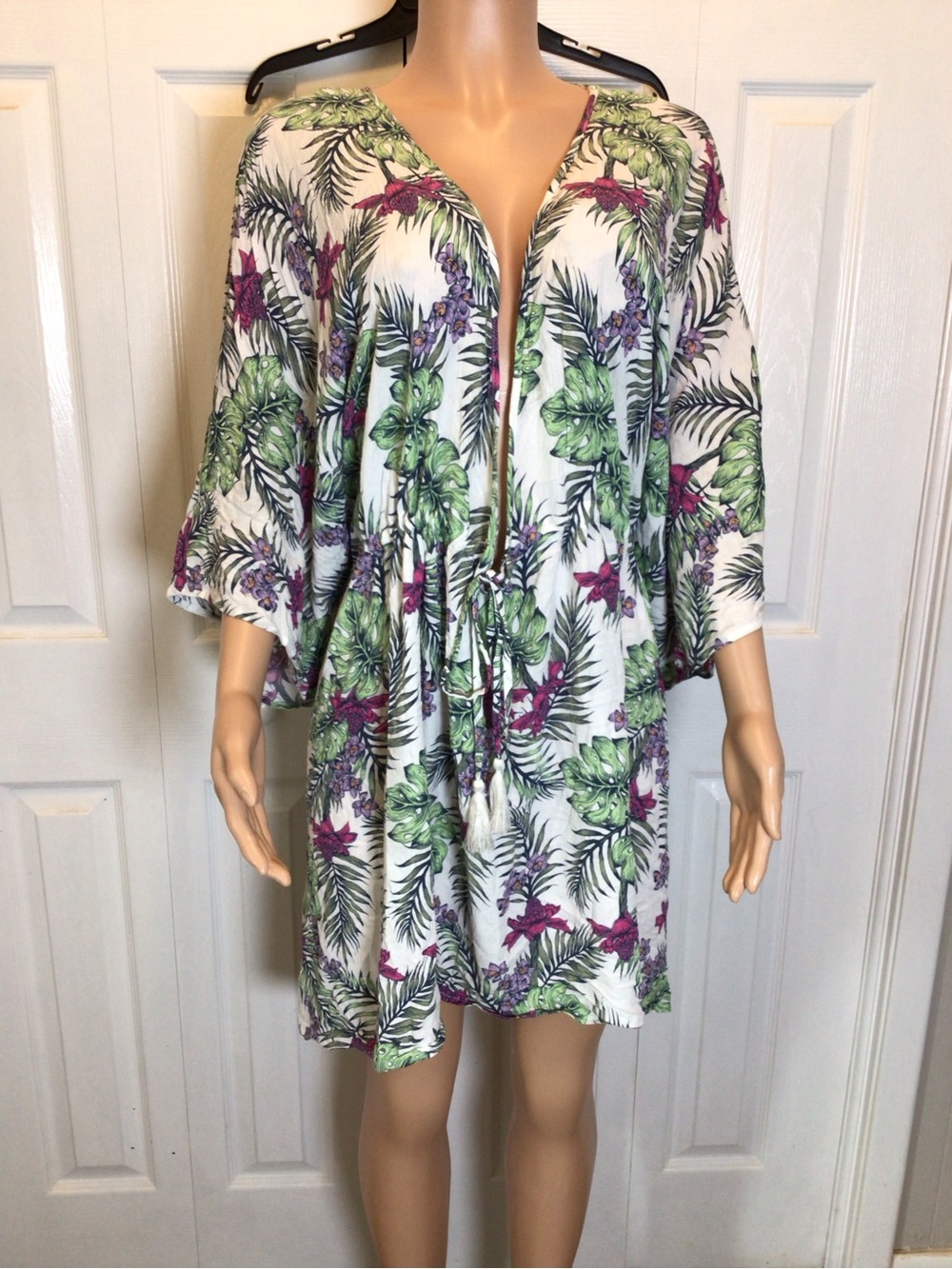 Wave Zone Plus Size 2X/3X Tropical Kimono Coverup Drawstring Beach Boho. - Picture 7 of 12